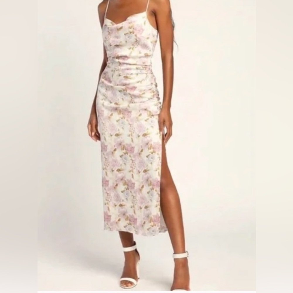 Lulu's Pale Pink Floral Slip Maxi Dress